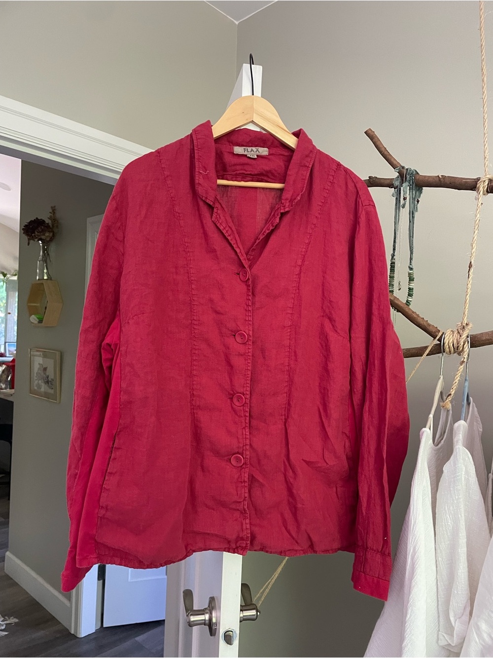 Flax burgundy linen light jacket 1X